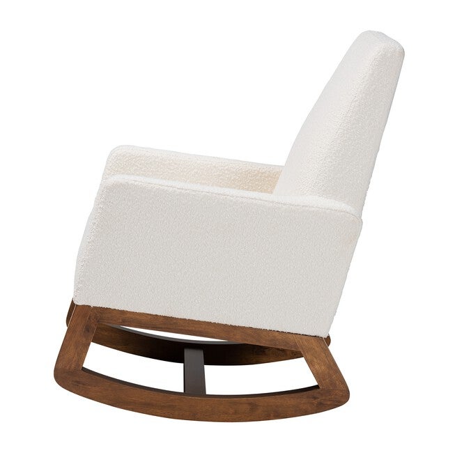 Yashiya Mid-Century Modern Off-White Boucle Upholstered And Walnut Brown Finished Wood Rocking Chair, , alternate image number 2