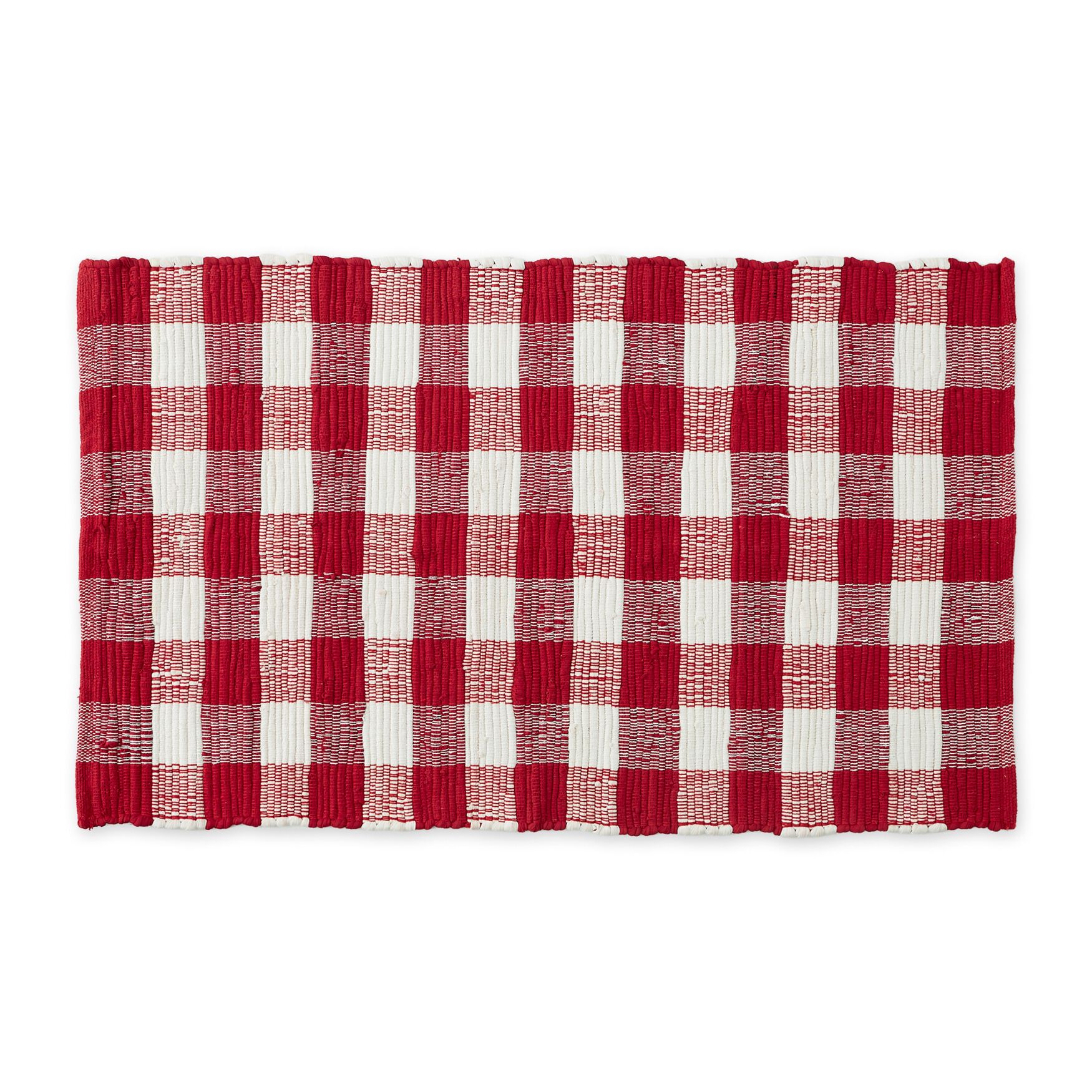 Red & White Buffalo Check Rag Rug 26X40, RED, hi-res image number 0