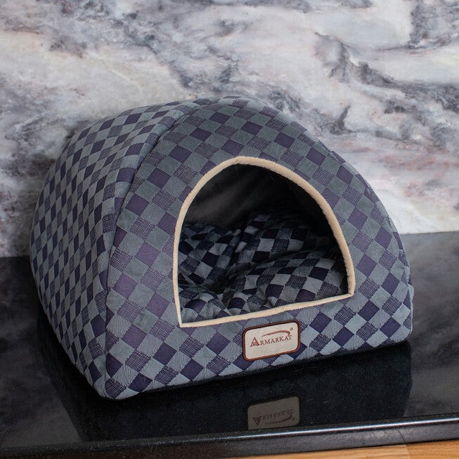 Purple Gray Checkered Cat Dog Bed, , alternate image number null