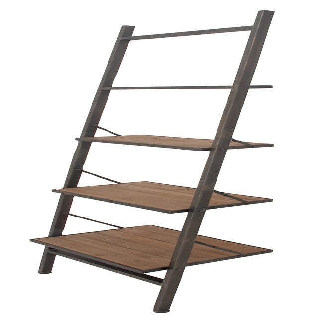 Dark Brown Wood Industrial Shelving Unit, 77 inches x 20 inches x 14 inches, , alternate image number null