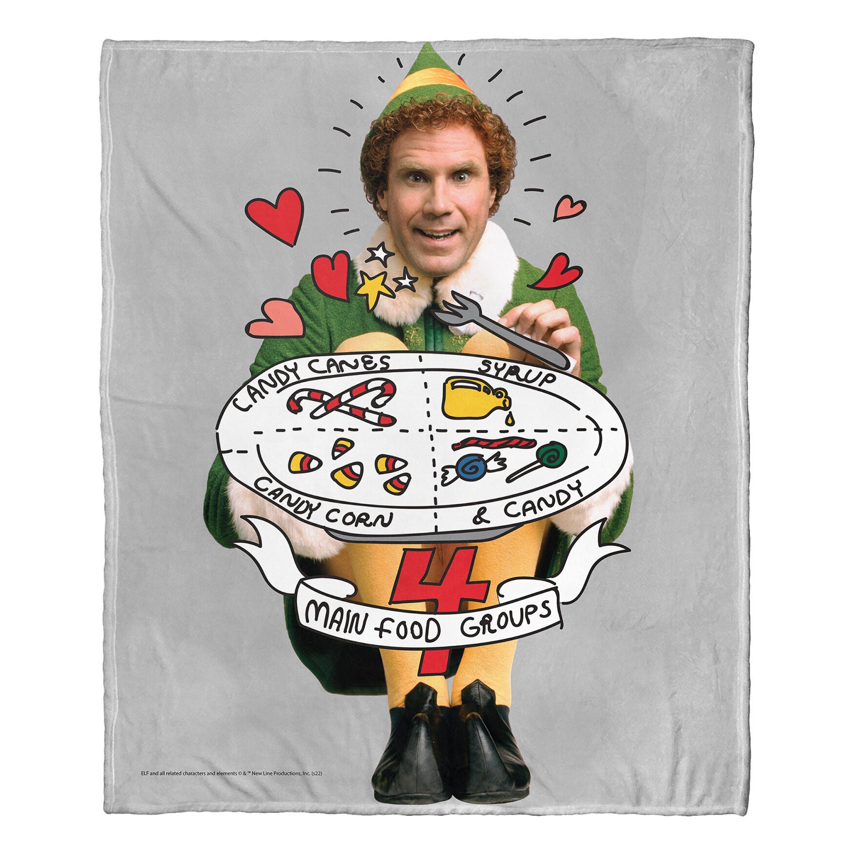Wb Elf 4 Food Groups Silk Touch Throw Blanket, , on-hover image number 1