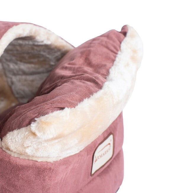 Faux Fur, Faux Suede Pet Cat Dog Cave Pet Bed, Beige/Laurel Green, , alternate image number null