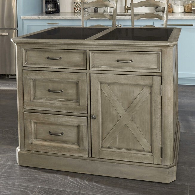 Mountain Lodge Gray Kitchen Island & 2 Stools, GRAY, hi-res image number 0