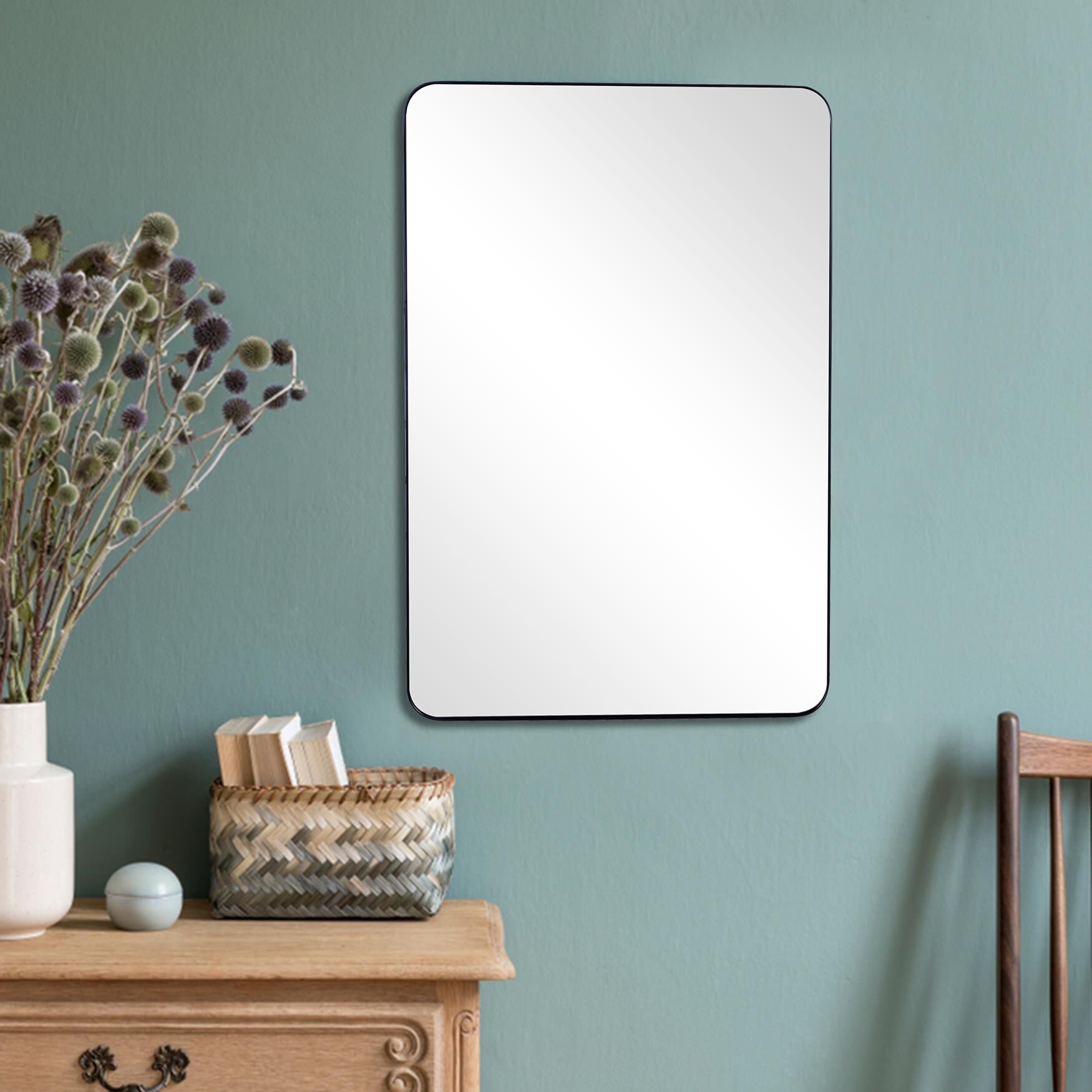Rectangular Metal Frame Mirror, BLACK, hi-res image number 0