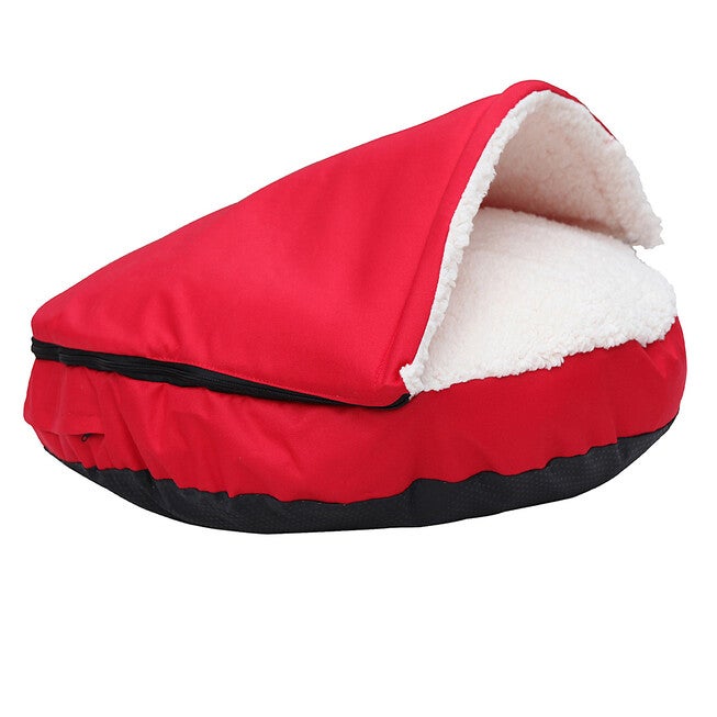 Happycare Tex Durable Oxford to Sherpa Pet Cave and Round Pet Bed, 25 inches, with Removable top and Insert, Red, , alternate image number null