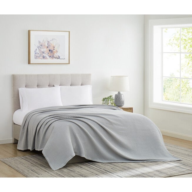 Heritage Cotton Waffle Blanket, GREY, hi-res image number 0