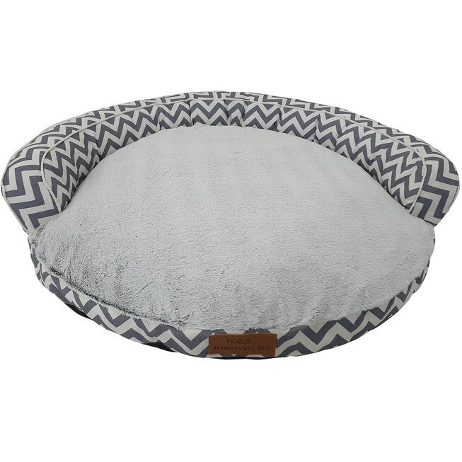 Chevron poly-cotton bolster with detachable faux fur cushion Medium Size, , on-hover image number 1