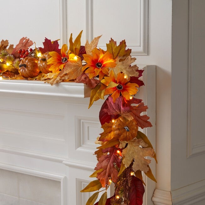 6-ft. Pre-lit Harvest Daisy Garland, DAISY, hi-res image number null