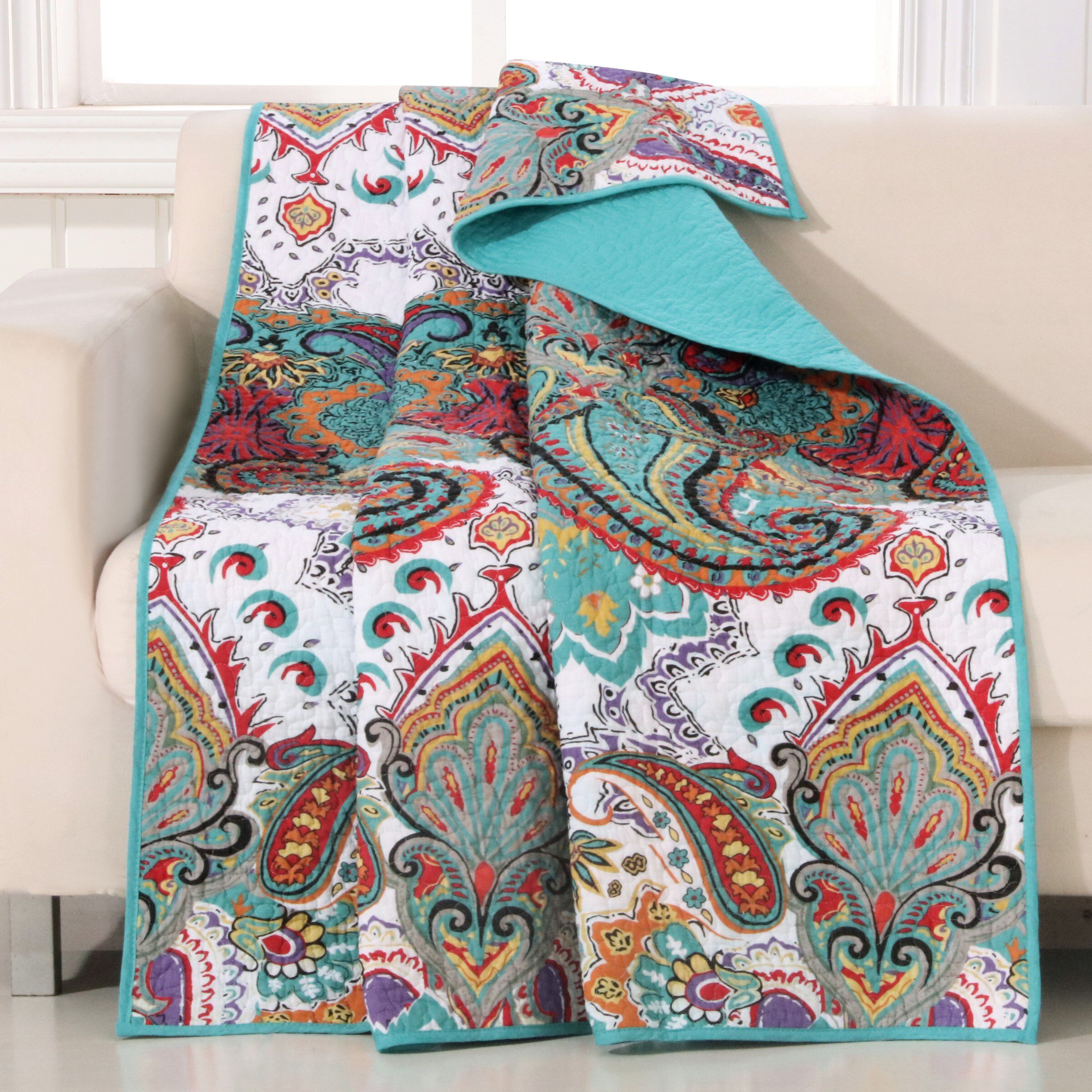 Nirvana Quilted Throw Blanket, TEAL, hi-res image number 0