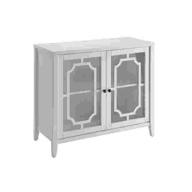 white cabinet with glass doors angled