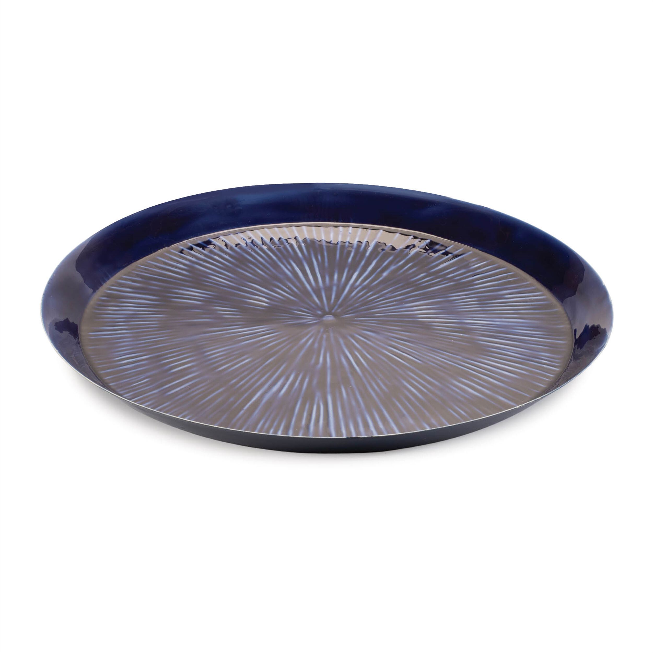 Round Etched Metal Tray 13.5IND, BLUE, hi-res image number 0