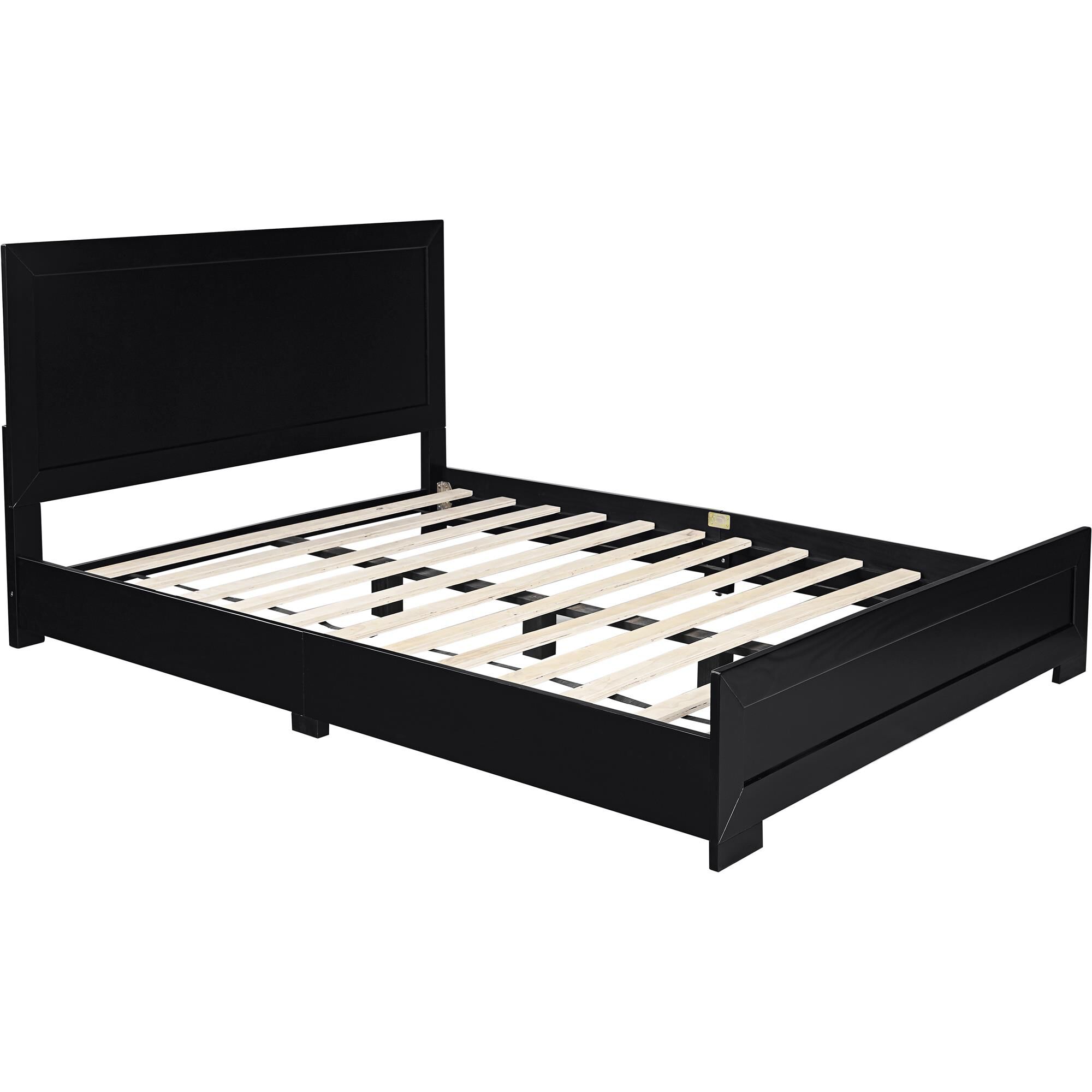 Oxford Platform Bed, Walnut, Twin, BLACK, alternate image number 3