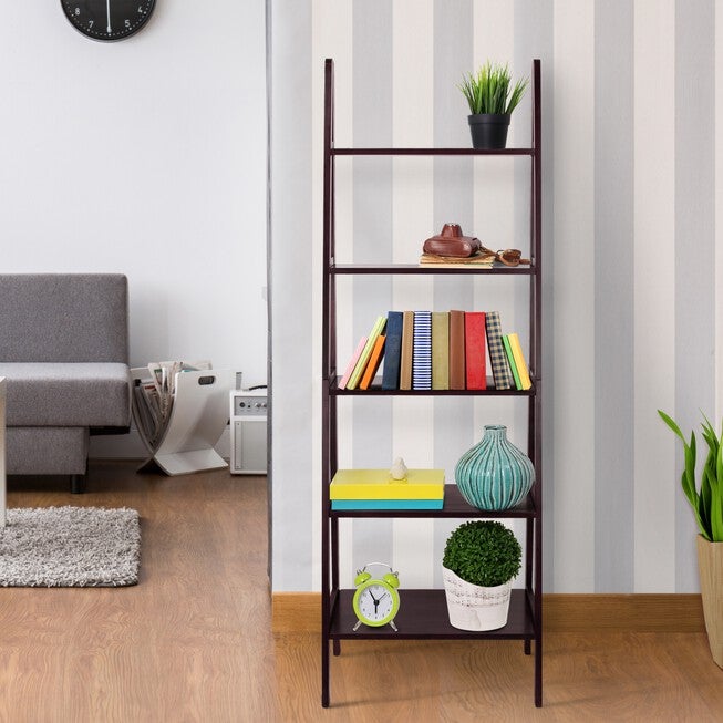 5-Shelf Ladder Bookcase-Espresso, , alternate image number null