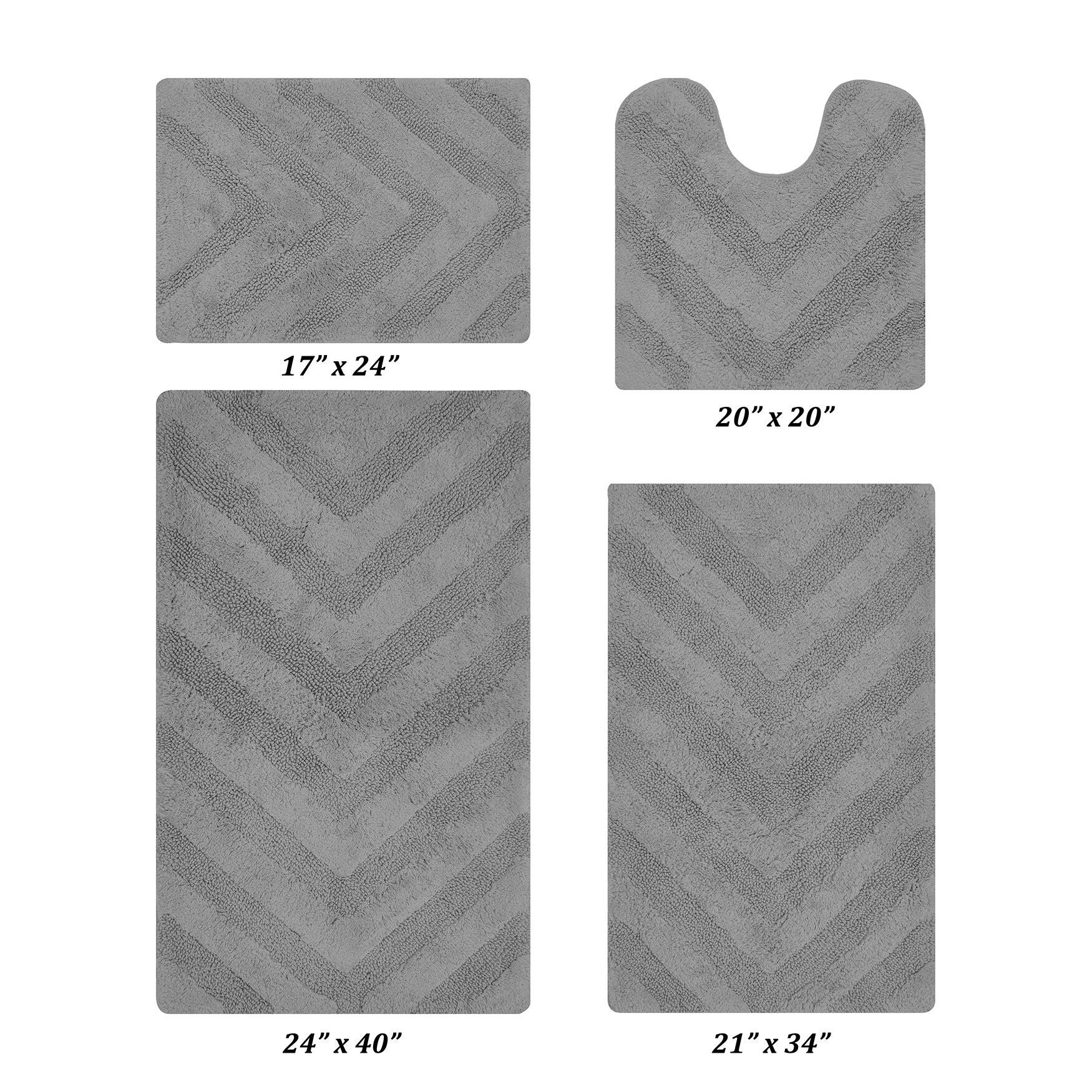 Hugo Collection 100% Cotton 4 Piece (17 inches X 24 inches | 20 inches X 20 inches | 21 inches X 34 inches | 24 inches X 40 inches) Bath Rug Set, GRAY, hi-res image number 0