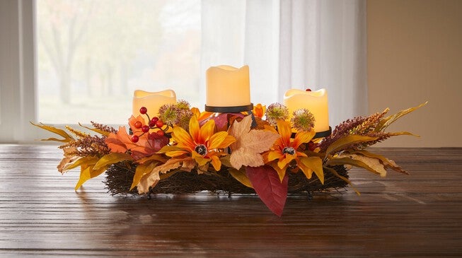 Pre-Lit Harvest Daisy Candleholder Centerpiece, DAISY, hi-res image number null