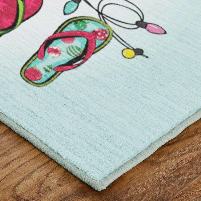 Tropical Christmas Light Blue Kitchen Rug, , on-hover image number 1
