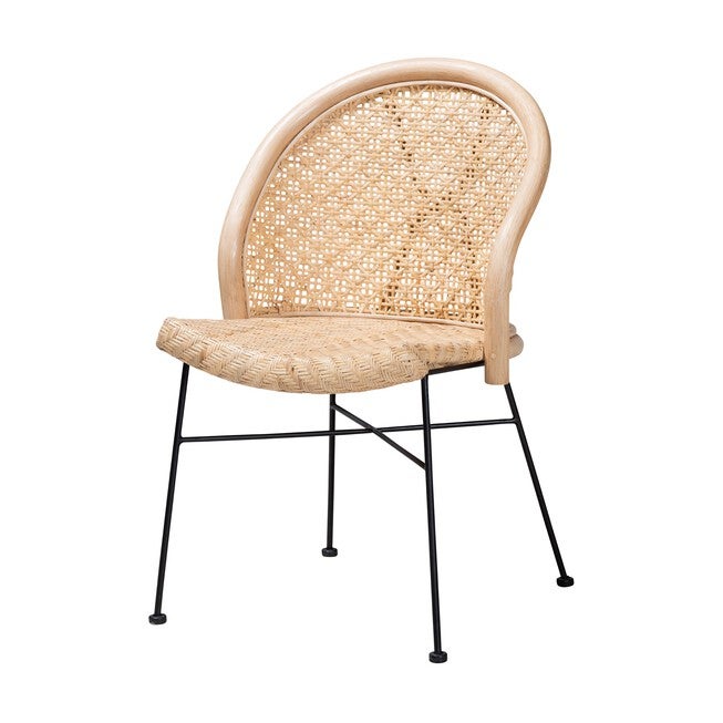 Lisa Modern Bohemian Natural Brown Rattan And Black Metal Dining Chair, NATURAL BROWN, hi-res image number 0