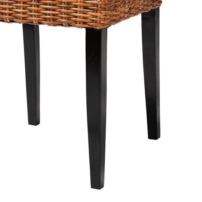 Manrico Modern Bohemian Dark Brown Finished Wood And Natural Rattan 2-Piece Dining Chair Set, , alternate image number null