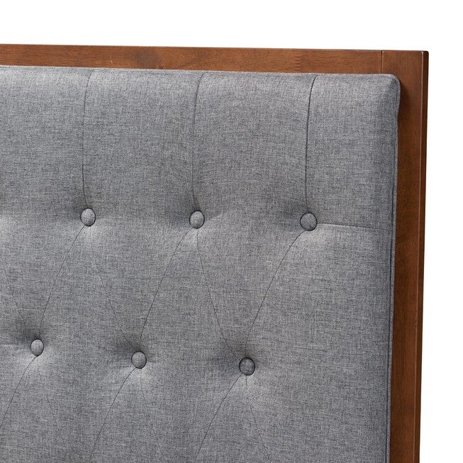 Harumi Classic And Traditional Grey Fabric And Walnut Brown Finished Wood King Size Headboard, , alternate image number null