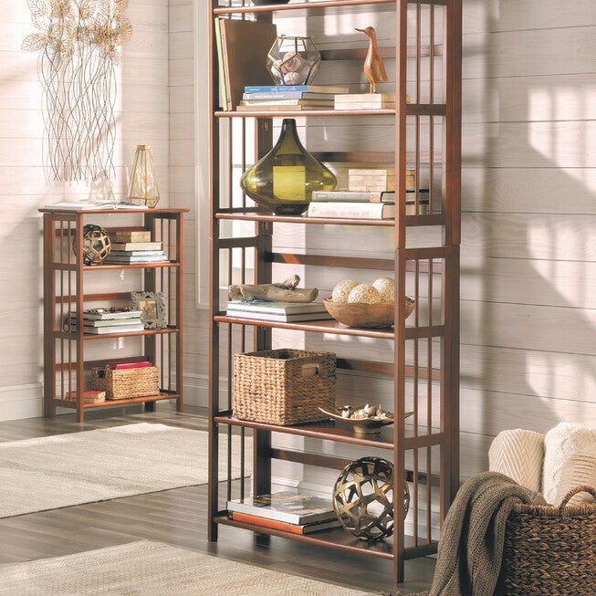 3-Shelf Folding Stackable Bookcase 27.5 inches Wide - Chestnut, , alternate image number null