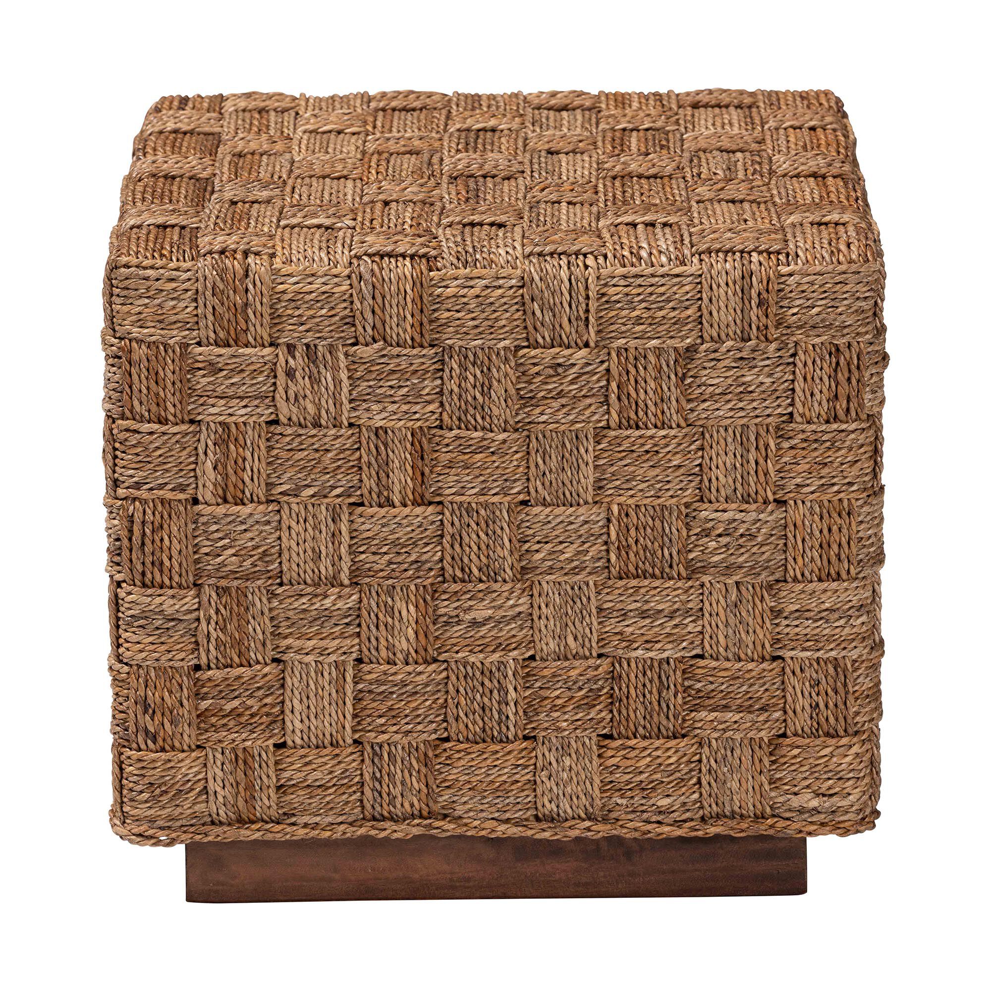Front view of seagrass end table showing woven pattern