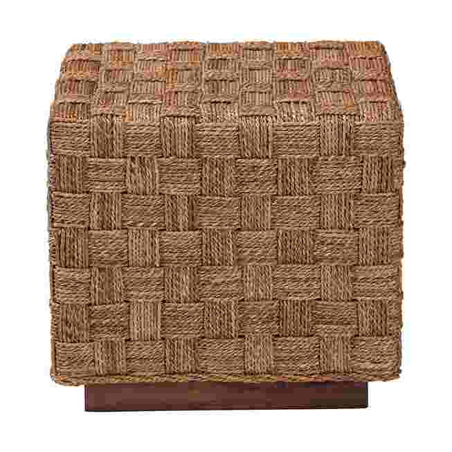 Front view of seagrass end table showing woven pattern