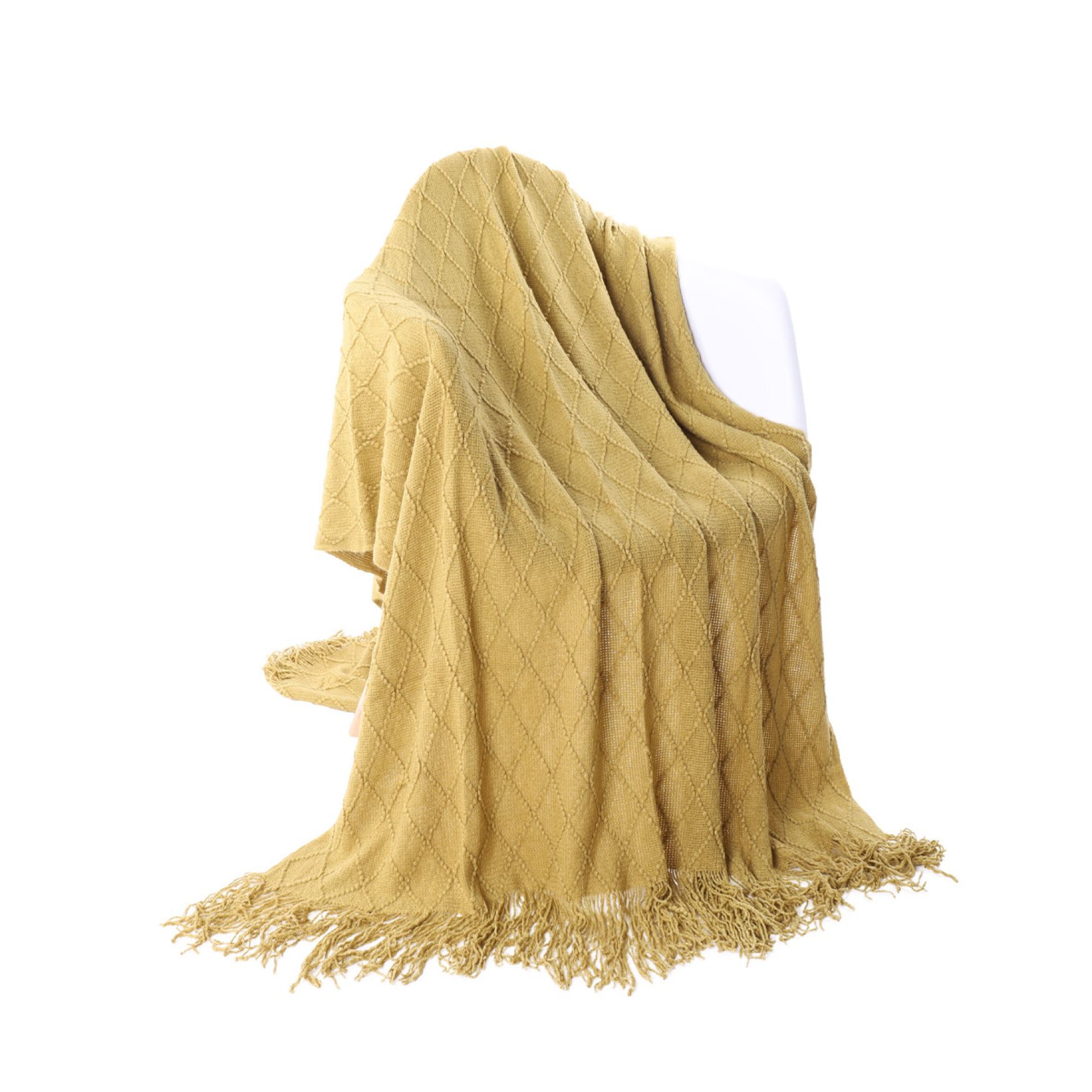 Battilo Home Soft Throw Blanket Warm & Knitted Blankets with Decorative Fringe Lightweight for Bed or Sofa Decorative, 50 inchesx60 inches, MUSTARD, hi-res image number 0