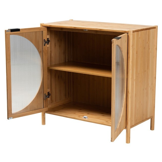 Naresh Mid-Century Modern Transitional Natural Brown Bamboo Wood 2-Door Storage Cabinet, , on-hover image number 1