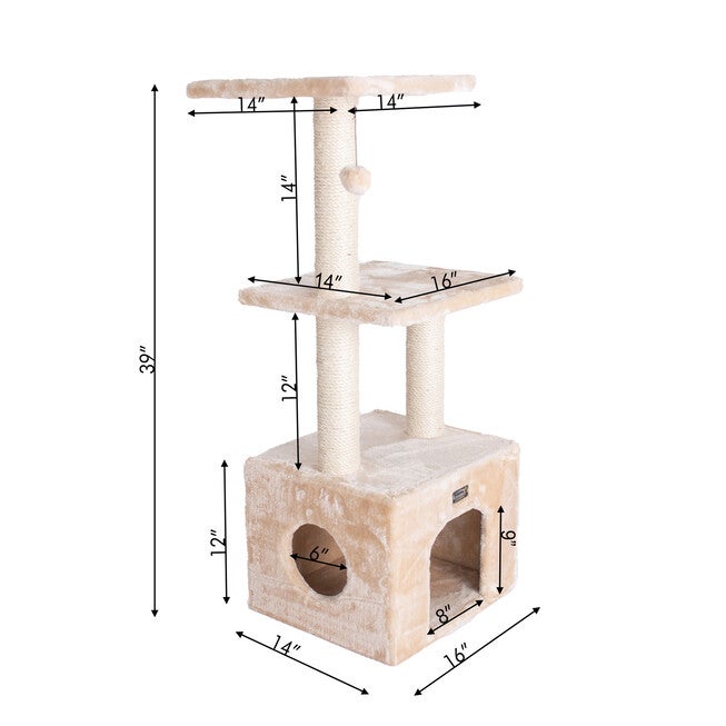 3-Tier Real Wood Cat Condo With Sisal Scratching Post 39 inches, , alternate image number 4