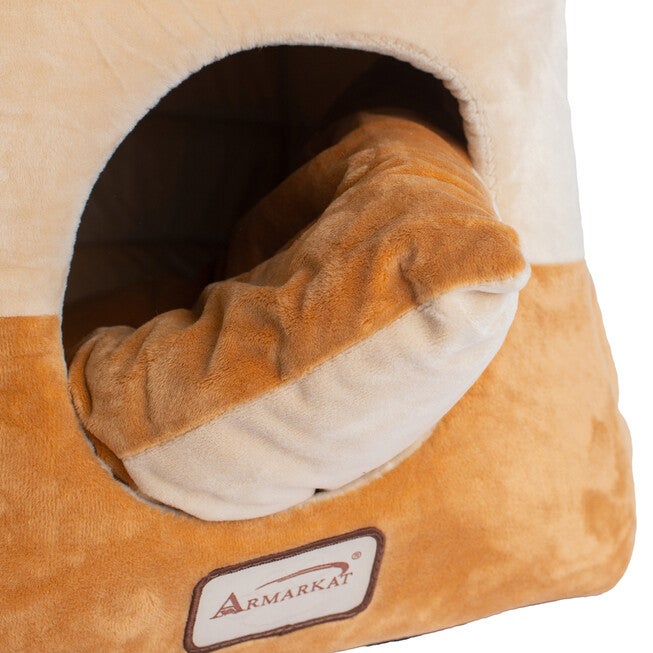 2-In-1 Cat Bed Cave Shape And Cuddle Pet Bed, Brown Beige, , alternate image number null