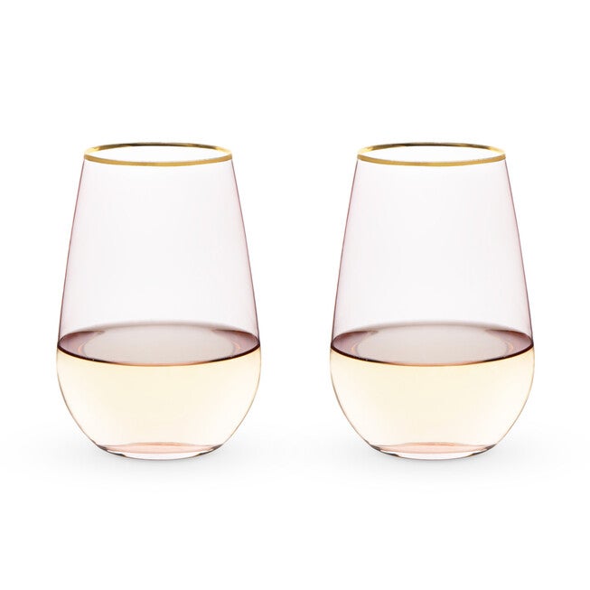 Rose Crystal Stemless Wine Glass Set, PINK, hi-res image number 0