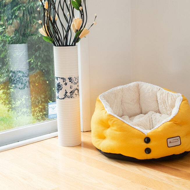 Gold Waffle and White Cat Dog Bed, , on-hover image number null