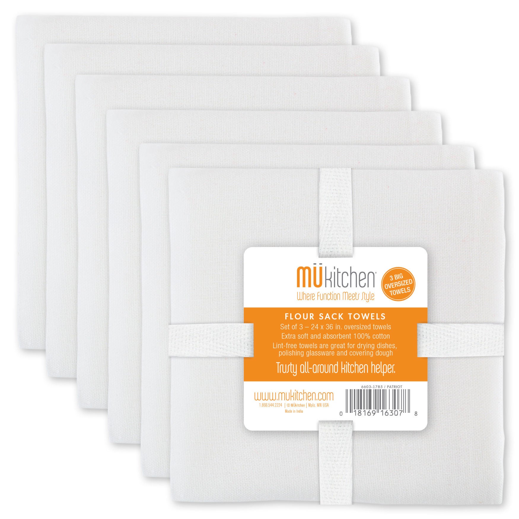 Flour Sack - Set of 6 Towels, WHITE WHITE, hi-res image number 0