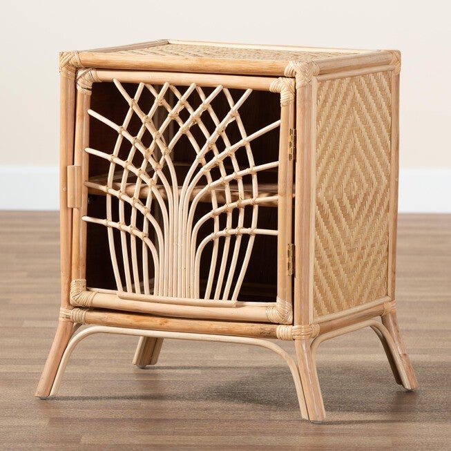 Danna Modern Bohemian Natural Brown Rattan Nightstand, , alternate image number null