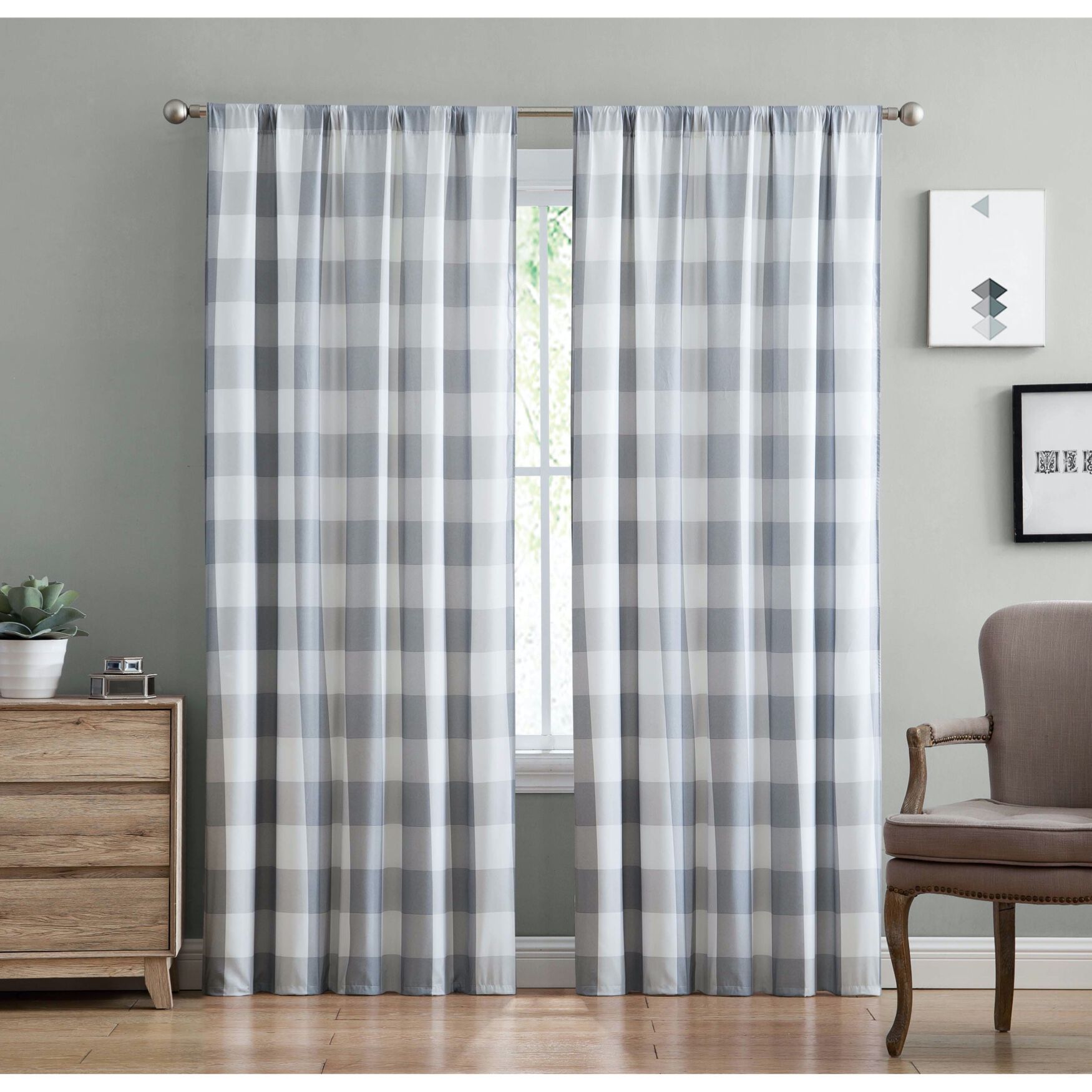 Everyday Buffalo Plaid Drapes, GRAY, hi-res image number 0