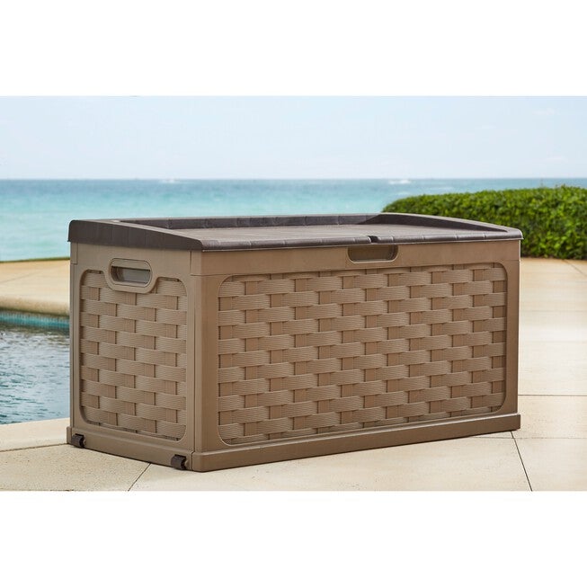 88-Gallon Basketweave Deck Storage Bench, MOCHA BROWN, hi-res image number null