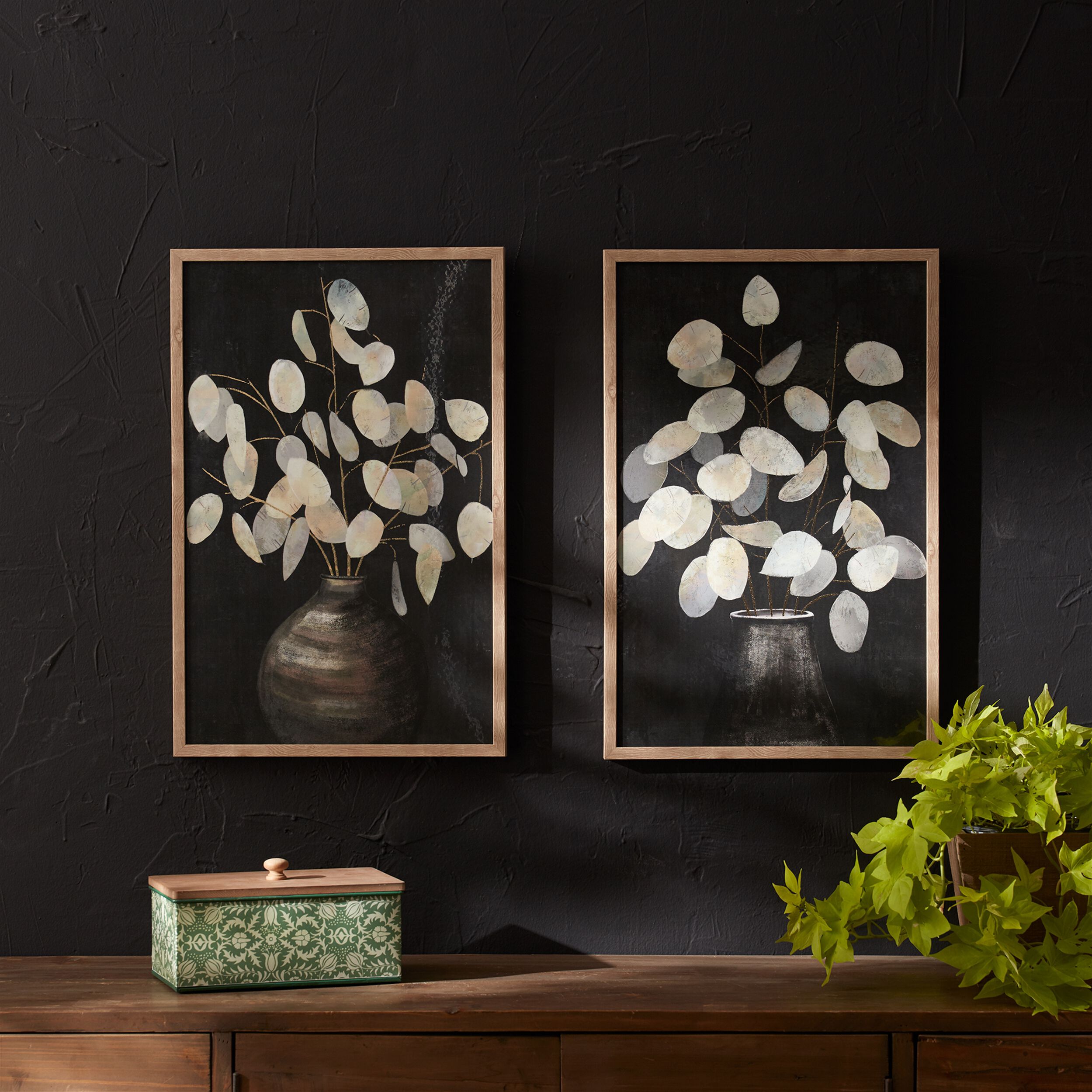 Beige Eucalyptus Print (Set of 2), BLACK GREY, alternate image number 3
