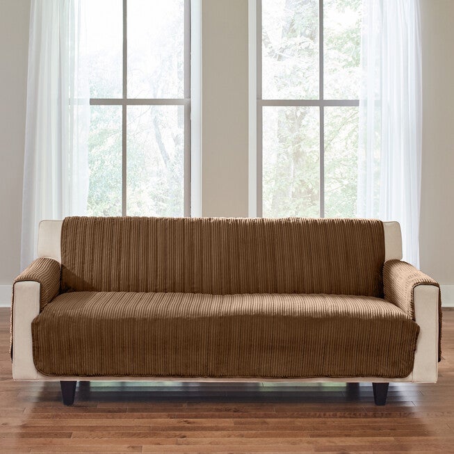 Extra-Long Reversible Plush Stripe Furniture Protector, CHOCOLATE, hi-res image number null