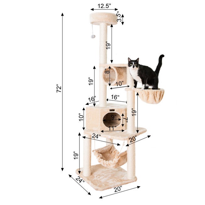 Real Wood 72 inches Cat Tower Entertainment Furniture With Lounge Basket, Perch, , alternate image number null