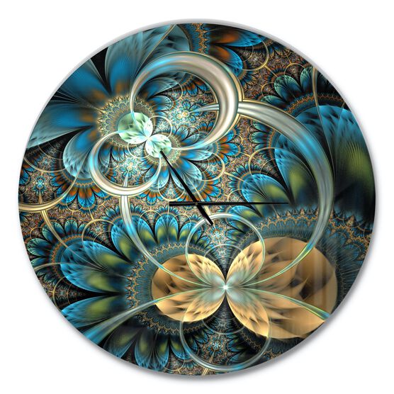 Symmetrical Blue Gold Fractal Flower Modern Wall Clock, , alternate image number null