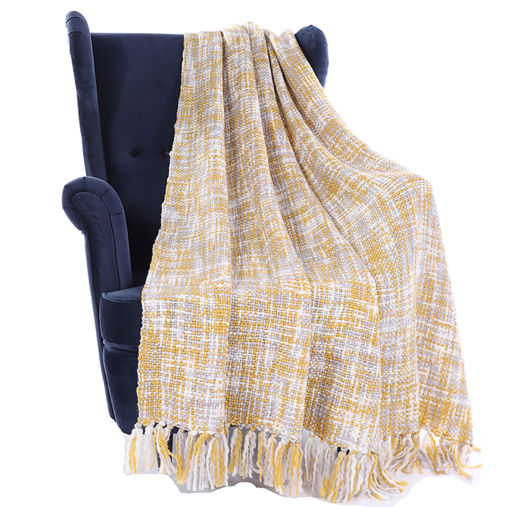 Battilo Home Knitted Throw Sofa Couch Cover Blanket Tassel Soft Acrylic Throws, 50 inches x 60 inches, OCHRE, hi-res image number 0