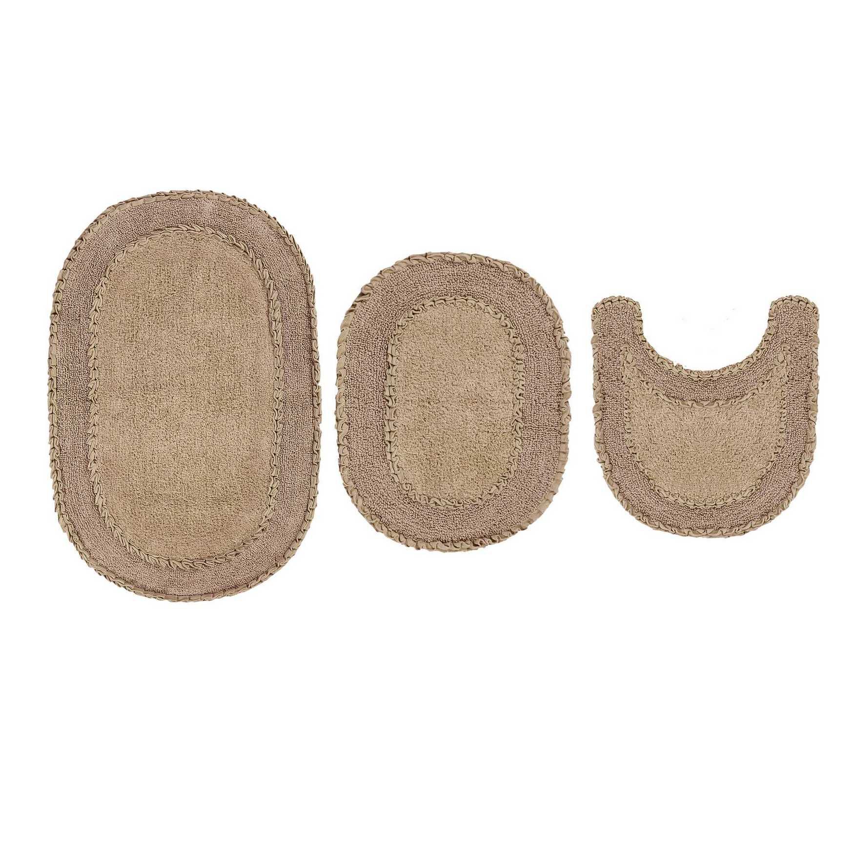 Double Ruffle 3 Piece Set Bath Rug Collection, LINEN, hi-res image number 0
