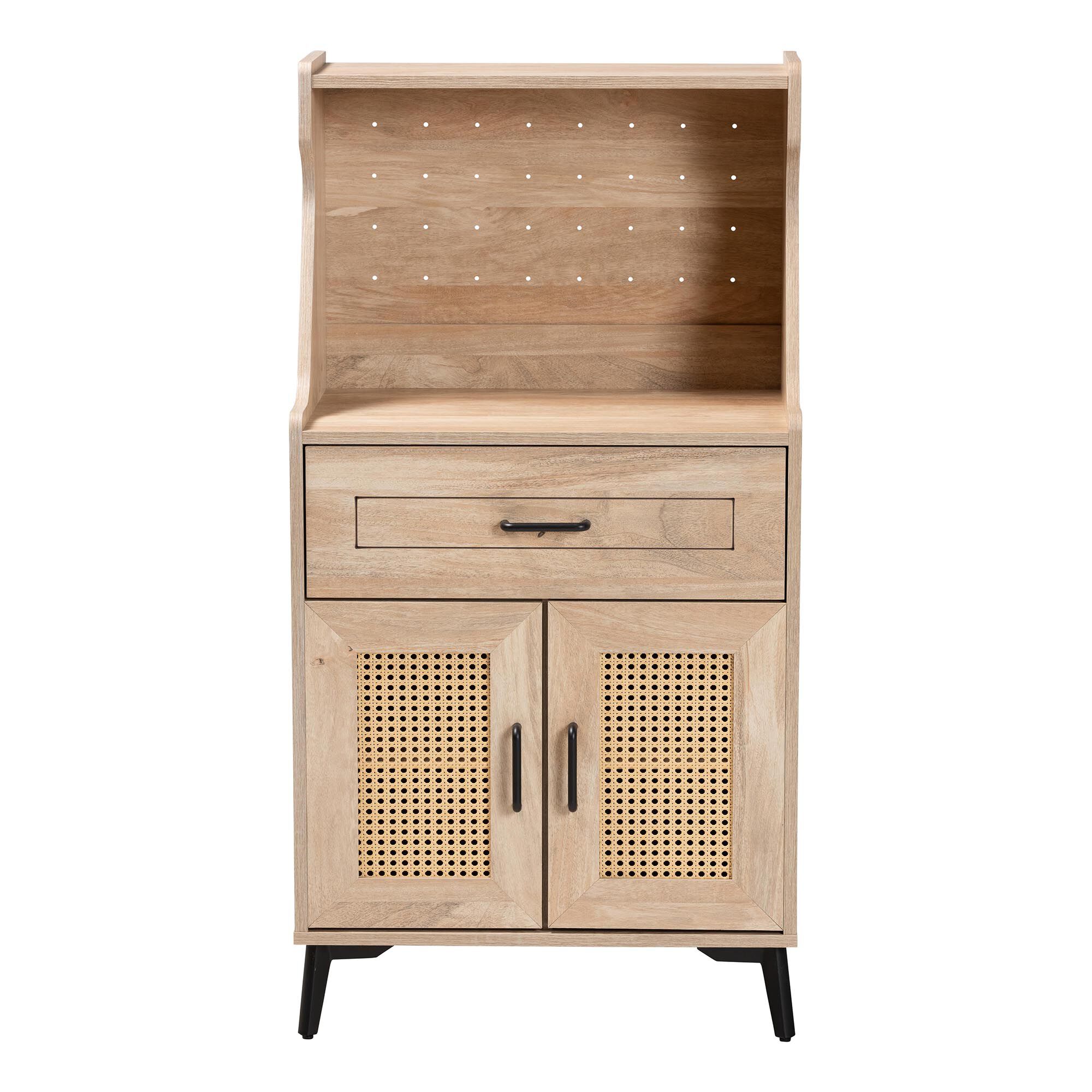 Pavone Mid-Century Modern Oak Brown Wood Kitchen Cabinet, BROWN, alternate image number 3