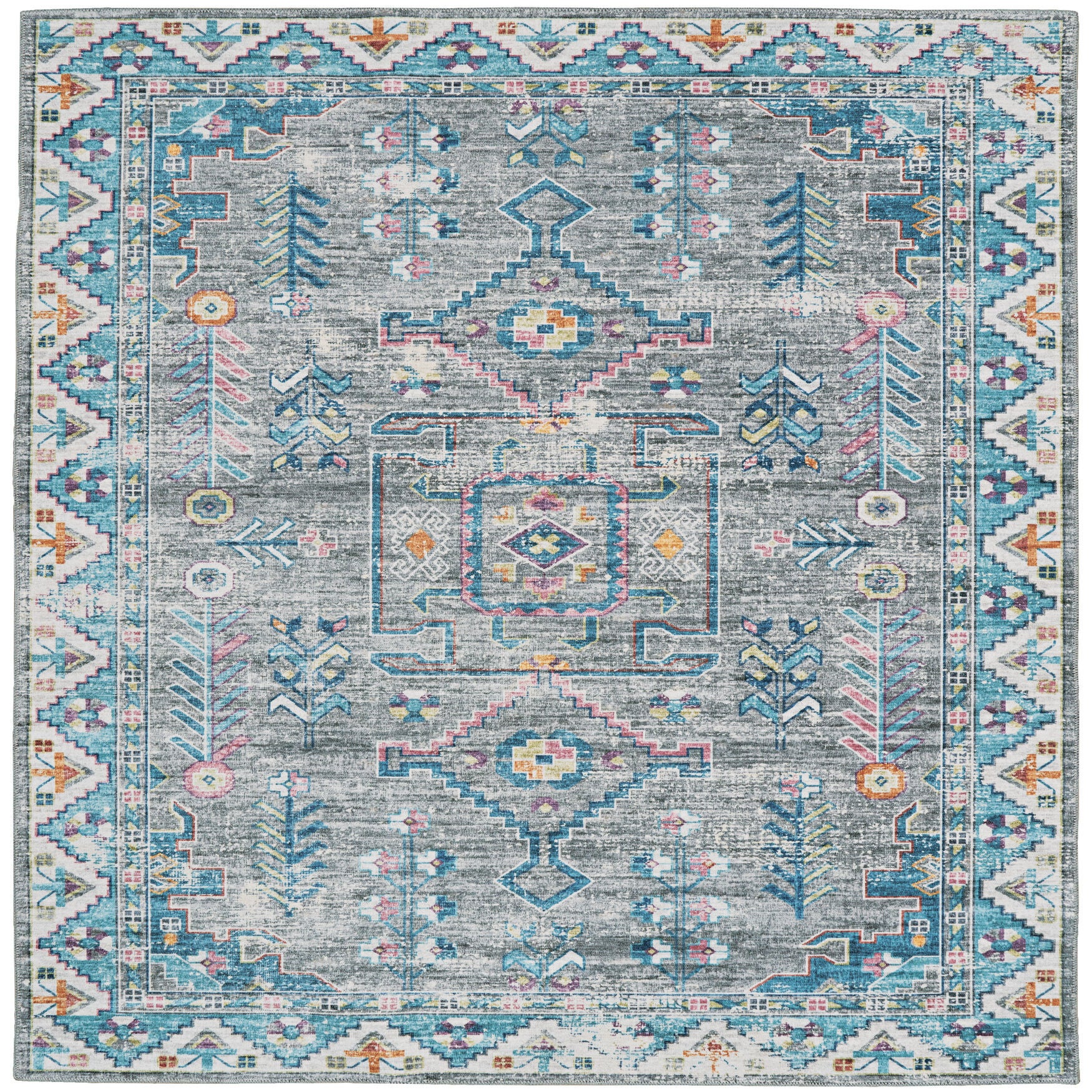 Washable Barron Grey/Green Rug, GREY, hi-res image number 0