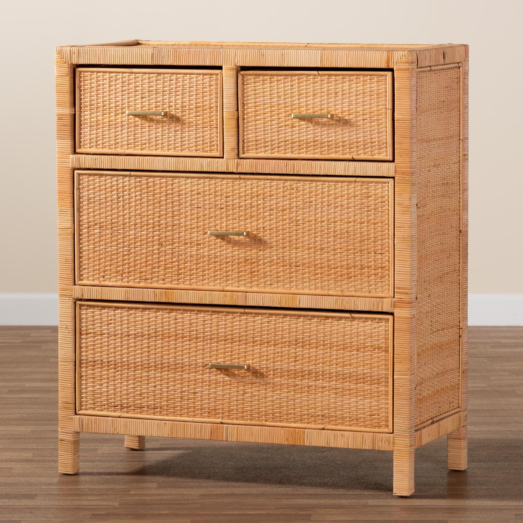 Vaere Modern Bohemian Natural Brown Rattan And Mahogany Wood Storage Cabinet, , alternate image number 7