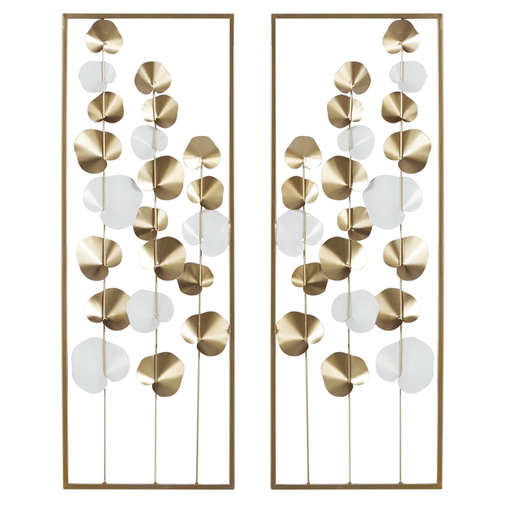 Set Of 2 Gold Metal Floral Wall Decor, GOLD, hi-res image number 0