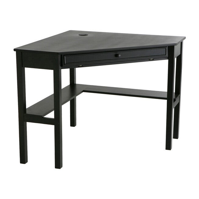 Solid Wood Modern Corner Computer Desk, PAINTED BLACK, hi-res image number null
