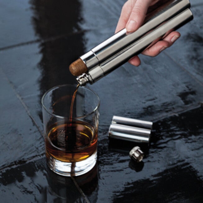 Stainless Steel Cigar Holder And 2 Oz Flask, , on-hover image number 1