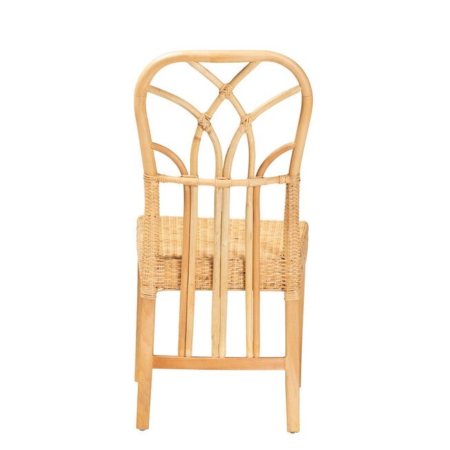 Monaco Modern Bohemian Oak Brown Finished Mahogany Wood And Natural Rattan Dining Chair, , alternate image number 3