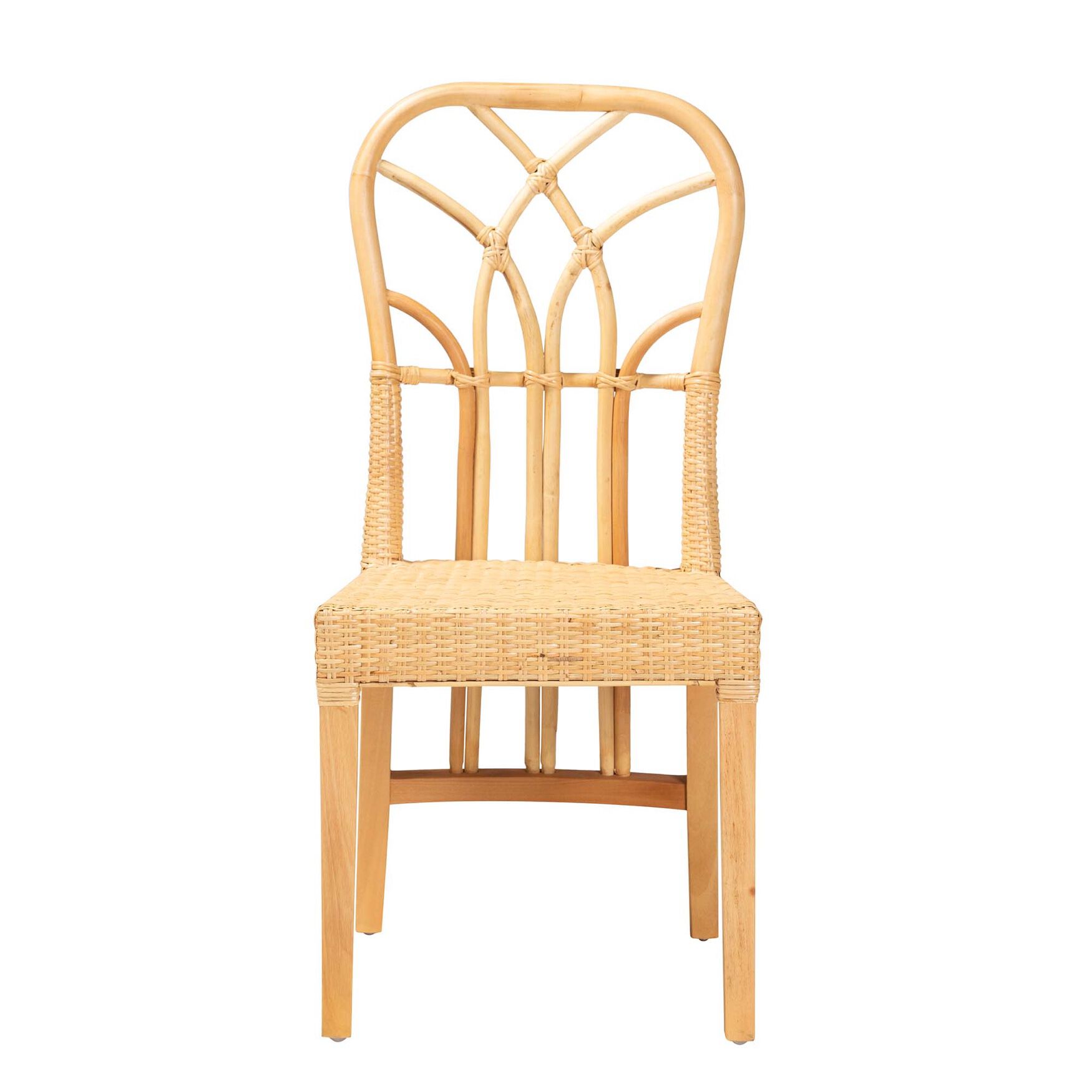 Monaco Modern Bohemian Oak Brown Finished Mahogany Wood And Natural Rattan Dining Chair, , on-hover image number 1